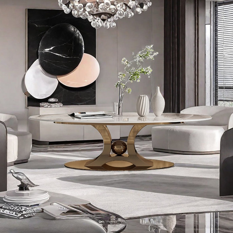 Table ovale italienne minimaliste, H 16,9 po x L 51,2 po x l 27,6 po, Or titane, Coloré