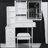 29.2" Small Size Left Bedside Cabinet Vanity Table + Cushioned Stool, 2 AC+2 USB Power Station, Hair dryer bracket, Extra Large Touch Control Sliding LED Mirror, Tri-color Switching, Brightness Adjust-1833393158