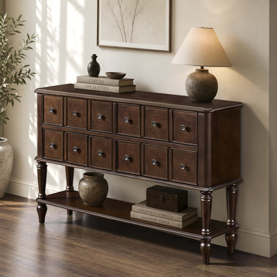 47.8" Vintage Console Table with 4 Drawers & Open Shelf, Solid Wood Legs, Espresso