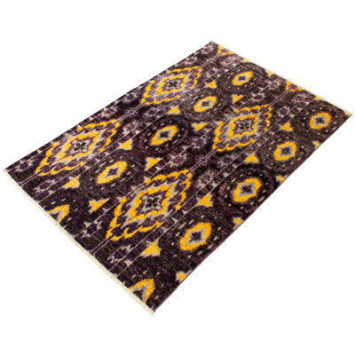 Tapis mauve en laine noué à la main de conception unique 5 pi 10 po x 9 pi 3 po Raadhiya
