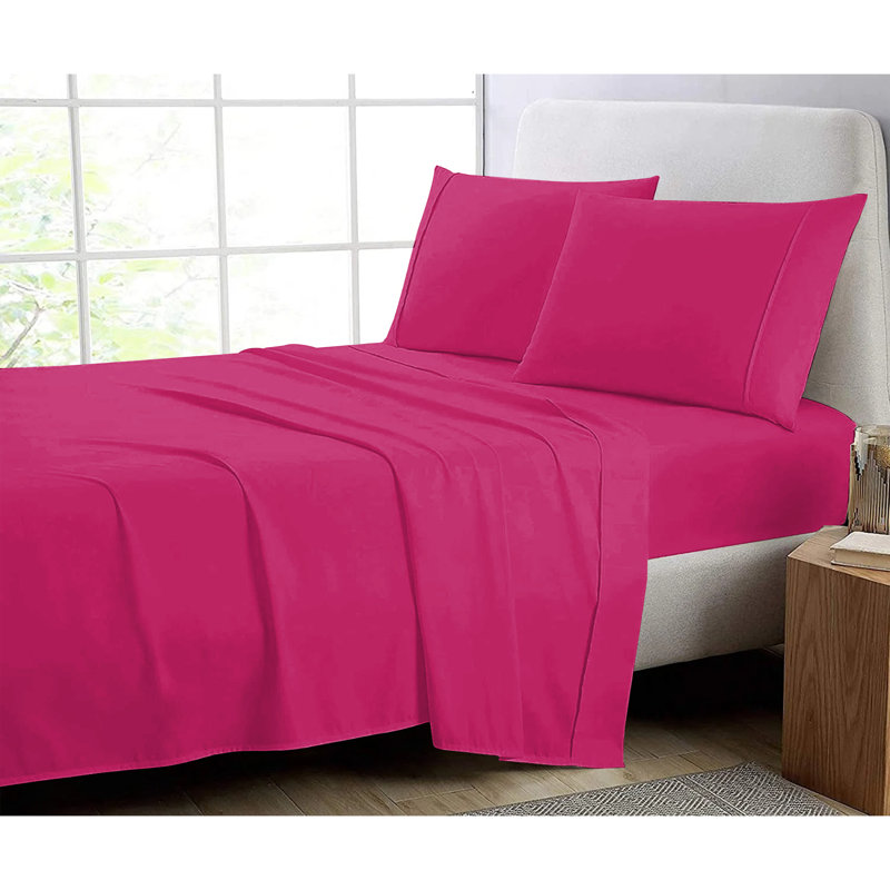 Super Soft 200 Thread Count Microfiber Brushed Fitted Bed Sheet, Hot Pink, Super King (6')