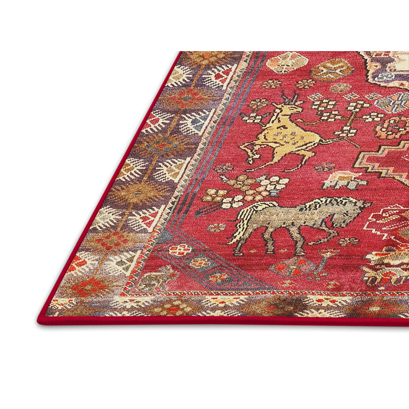Tapis jaune/rouge/noir clair traditionnel Bellingen, Rectangle 3 pi x 5 pi