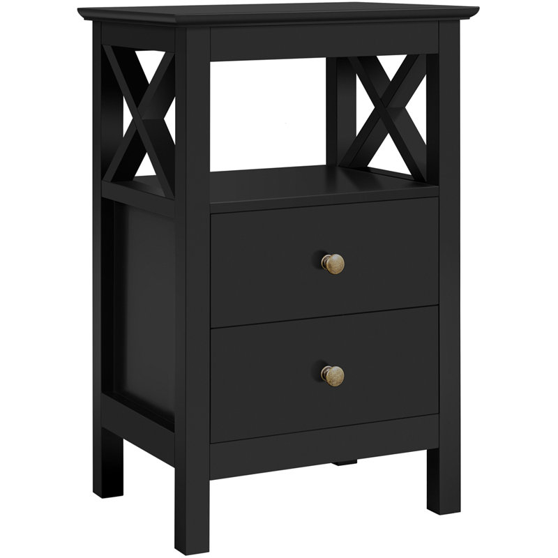 40cm W Manufactured Wood Bedside Table, Black