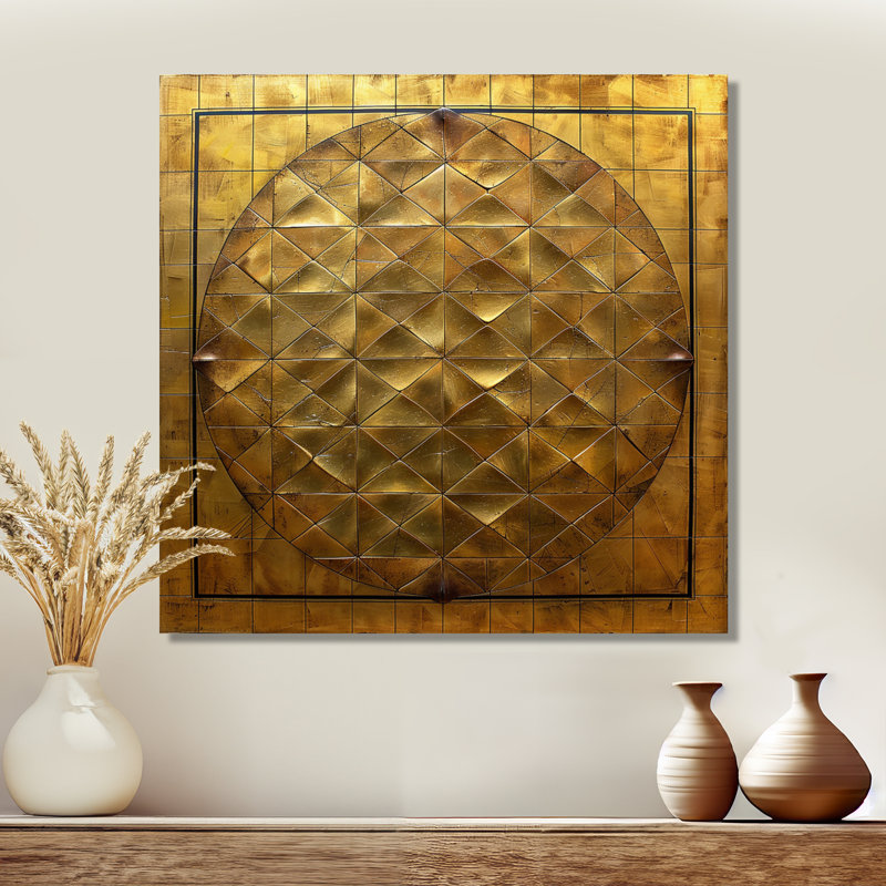 «Unity Flower Of Life Gold» - art mural géométrique, Toile tendue, H 16 po x l 16 po x P 1 po