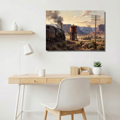 «Vintage Steam train in Desert Canyon», art mural sur toile