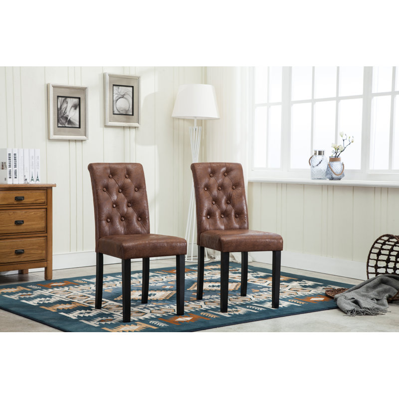Brainard 46cm H Tufted Upholstered Side Chair, Brown, 2
