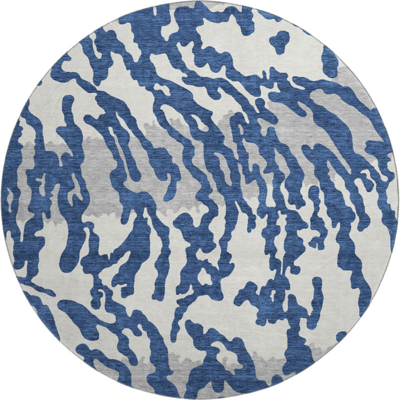 Premium Machine Washable Prisco Navy Rug, Round 8'