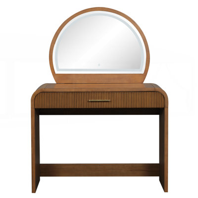 39 Inch Makeup Vanity Table with Touch Screen Lighted Mirror and Drawer for Bedroom, Elegant and Functional Design