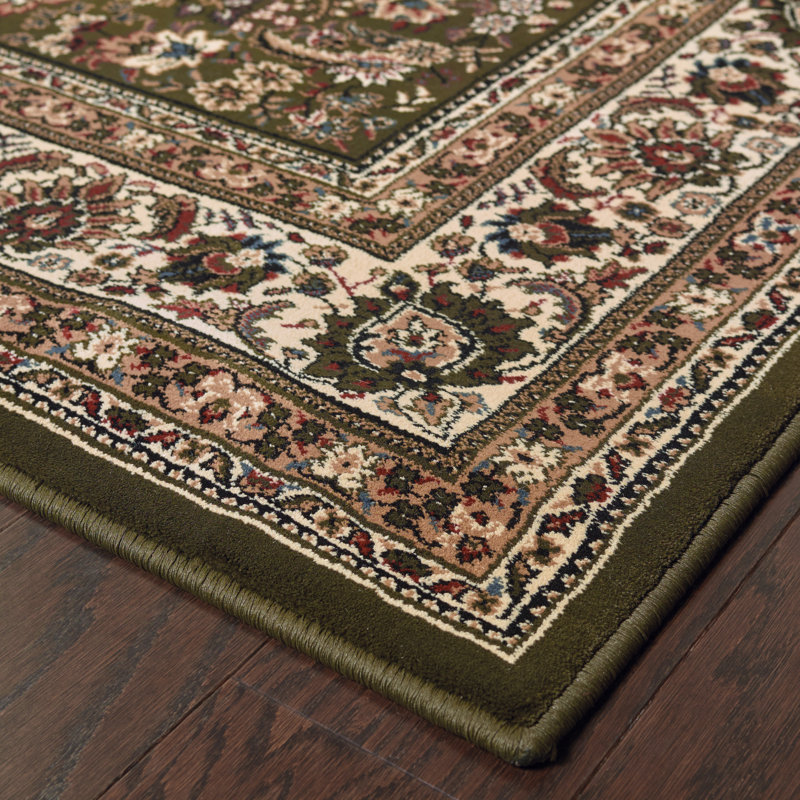 Tapis oriental vert / ivoire Shelburne, Tapis de couloir 2 pi 3 po x 7 pi 9 po