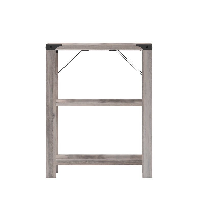 Taley 3-Tier Side Table with Metal Side Braces and Corner Caps, Gray Wash