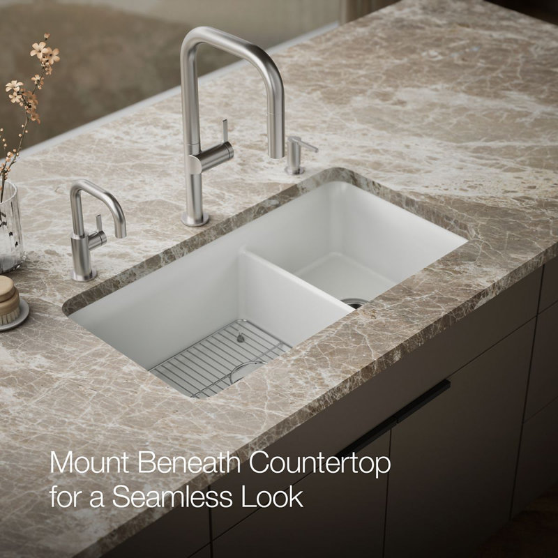 Cairn® 34" L x 18" W Double Basin Undermount with Accessories, Matte White