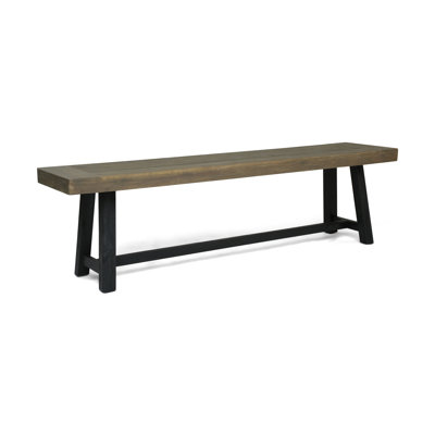Banc d'extérieur en bois d'acacia gris Sandblast avec détails noirs, ensemble de 1