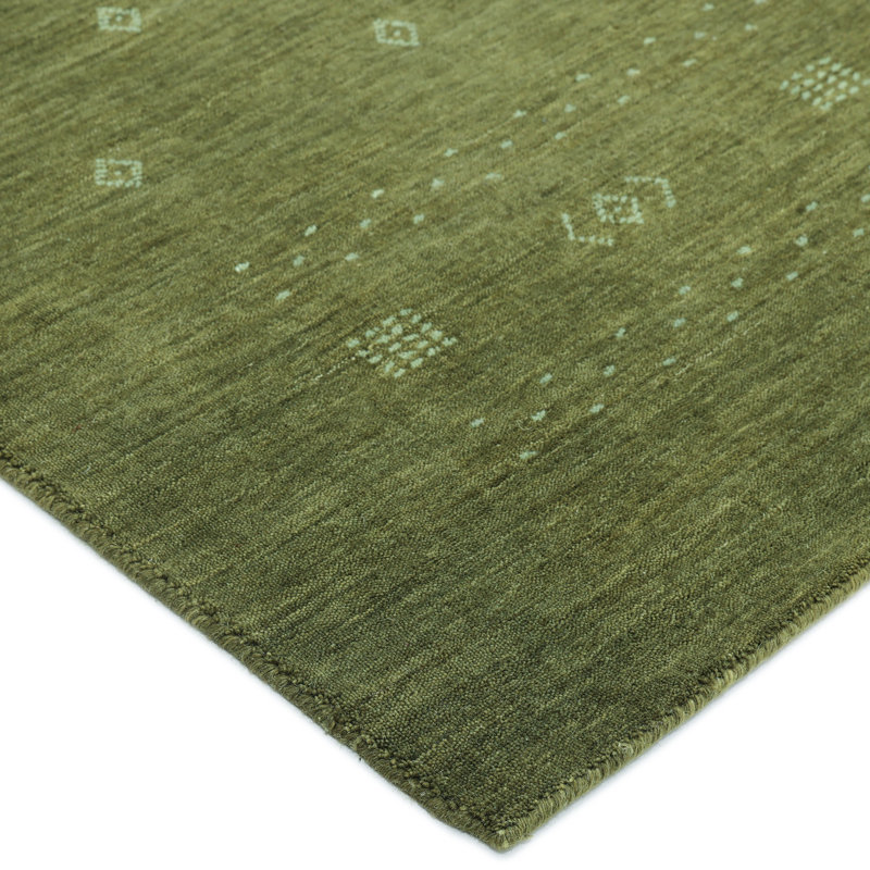 Simi Hand Knotted Cotton/Wool Southwestern Area Rug, Rectangle 5' x 8', Forest Green