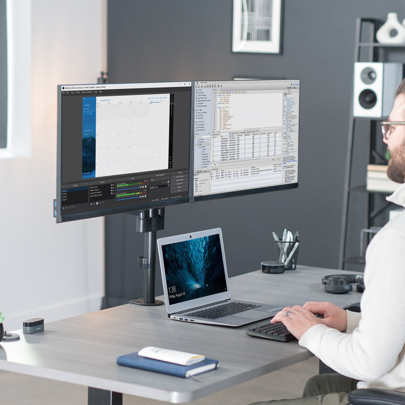 Black Adjustable Dual Arm Steel Desk Mount for 17"-32" Monitors