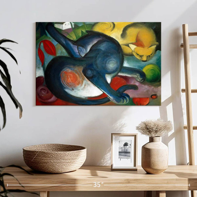 Brampt Two Cats Blue And Yellow 1912, 16" H x 24" W