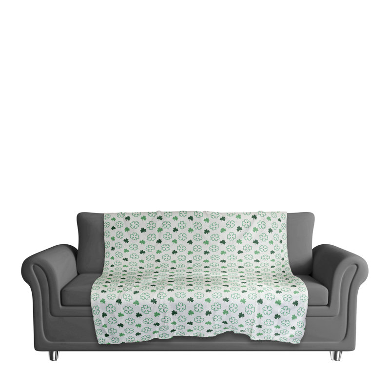 Green Clover Pattern Sherpa Fleece Throw Blanket 50x60