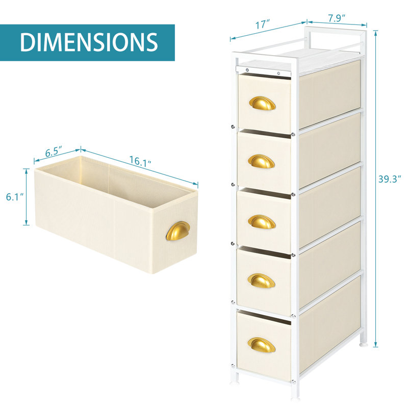 Armoire de rangement étroite à 5 couches - blanc