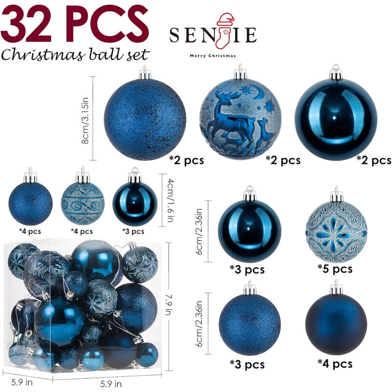 Ornements de Noël pour arbres de Noël, boules de Noël incassables, Marine