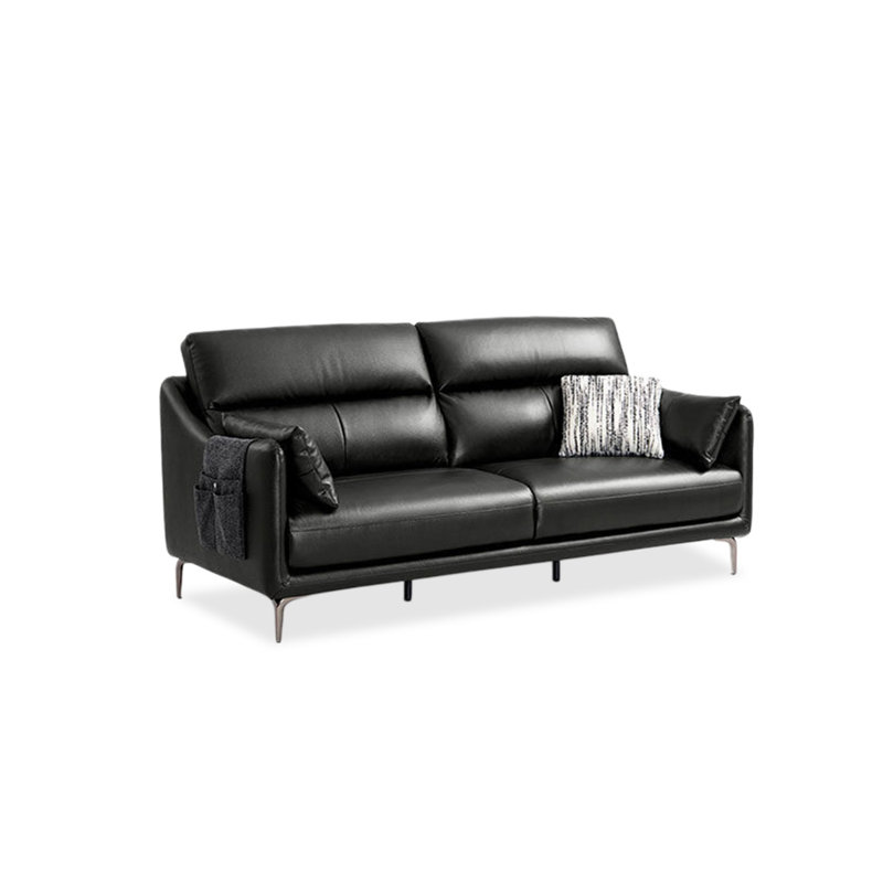 Causeuse-coussin standard en cuir véritable noir, H 36,61 po x l 75,2 po x P 38,58 po, Noir
