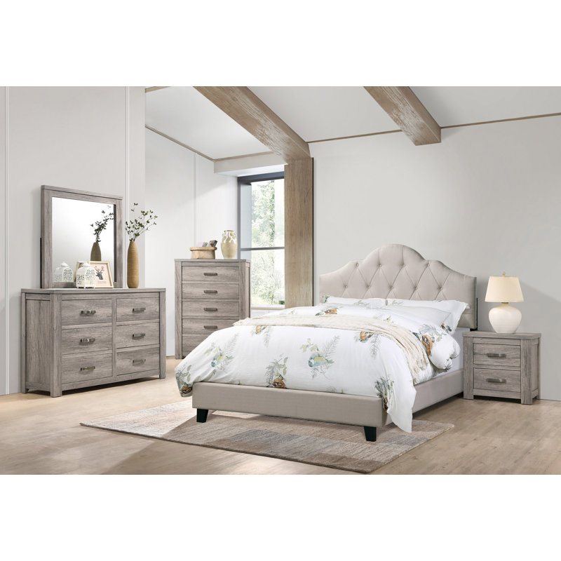 Structure de lit tapissier contemporaine, Marron clair, Grand