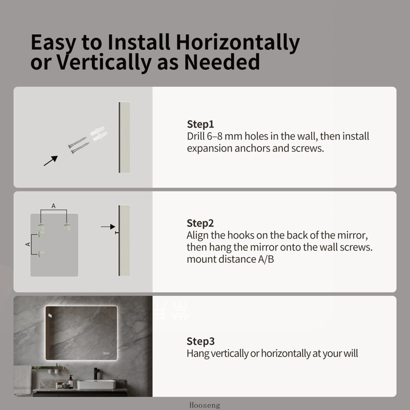 24"x32" LED Bathroom Vanity Mirror, Front‑Lit & Backlit, Anti‑Fog, 3‑Color, 5‑Level Dimmable, Horizontal & Vertical Wall Mount