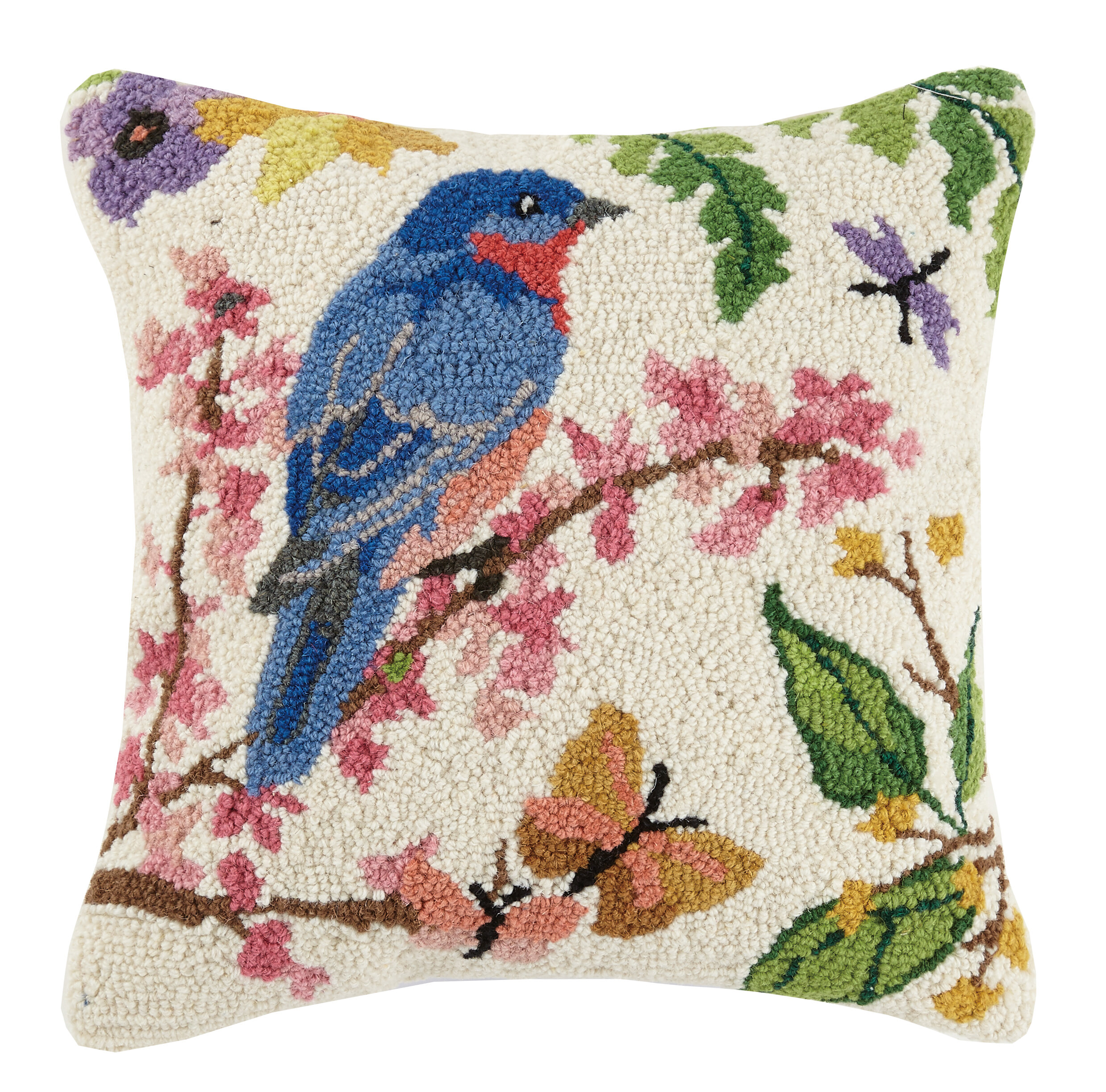 Decorative Pillows, Linen Throw Pillow, White Pink Blue Bird