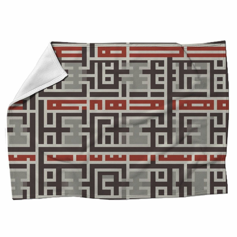 Machine Printed Throw Blanket, Geometric, Twin, Gray/Red