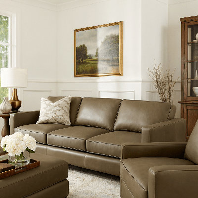 Sierra Billups 86" Handmade Sofa In 100% Top Grain Leather With 8 Way Hand Tied Coils And Foam Cushions
