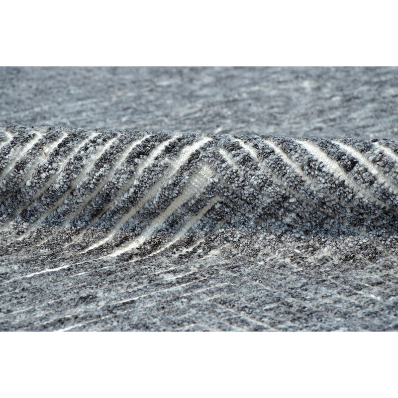 Tapis noué à la main gris ardoise / blanc, Rectangle 8 pi x 10 pi