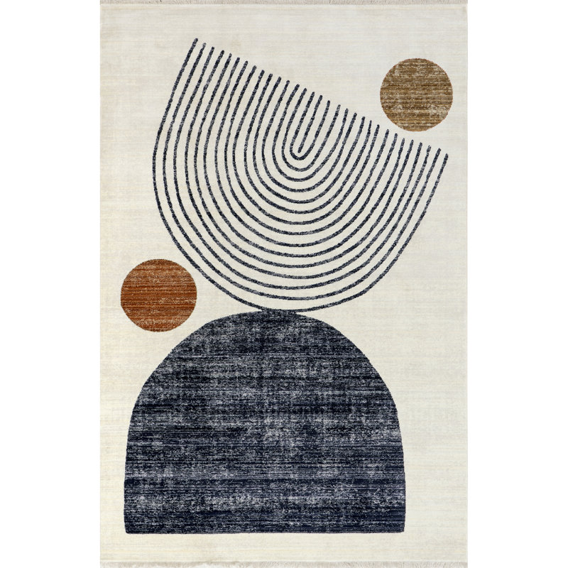 Tapis abstrait pour salle à manger Bevin, Rectangle 2 pi x 4 pi