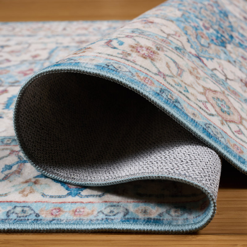 Tapis d'intérieur lavable en machine HGTV Everyday Chic, Bleu, Rectangulaire 5 pi x 7 pi