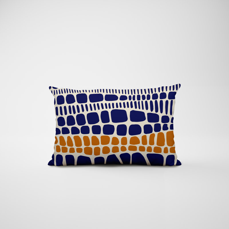 Polyester Lumbar Rectangular Indoor/Outdoor Pillow Cover & Insert, Orange/Navy Blue