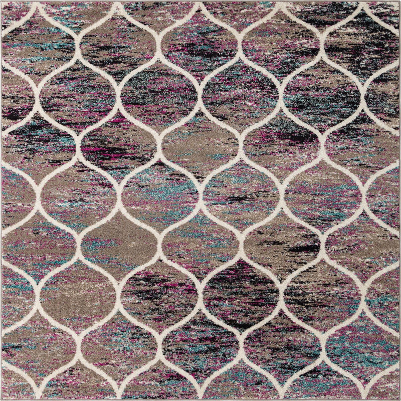 Tapis géométrique Llanet, Carré 7 pi 1 po, Bleu multicolore