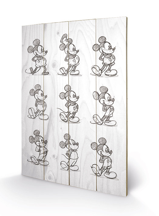 'Mickey Mouse, Sketched' Drawing Print, 59cm H x 40cm W, No Mount, Wood