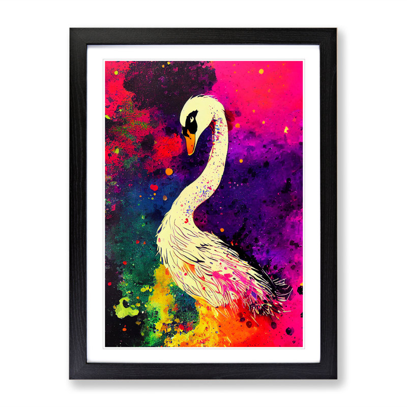 Swan Paint Splash - Framed Print, Black Framed, 46cm H x 34cm W x 2cm D