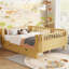 Lit plateforme double pour enfants, lit double profil bas avec rails pour filles et garçons, naturel-66276883-66276885
