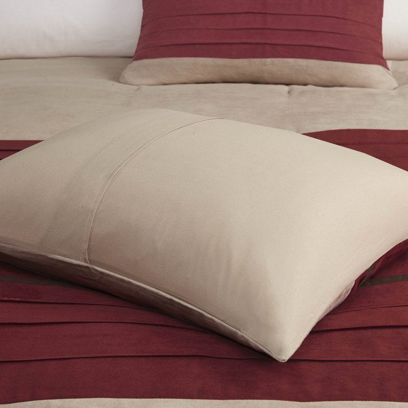 King Red Microfiber 7-Piece Striped Comforter Set