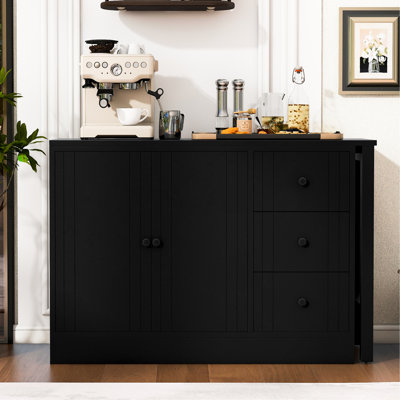 89.7'' Sideboard With Extendable Table, Multifunctional Storage For Living Room, Study And Foyer, Space - Saving, Adjustable Shelf, Silent Drawer Slides, Textured Design, Finish Table Sideboard,