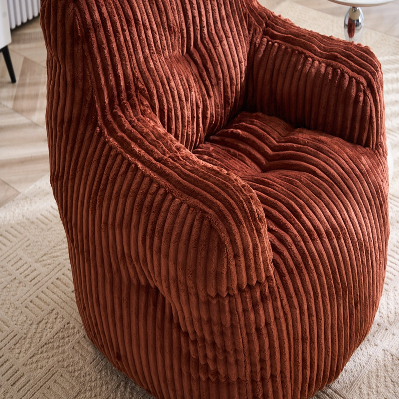 Soft Fluffy Corduroy Fabric Bean Bag Chair Filled With Memory Sponge, Red