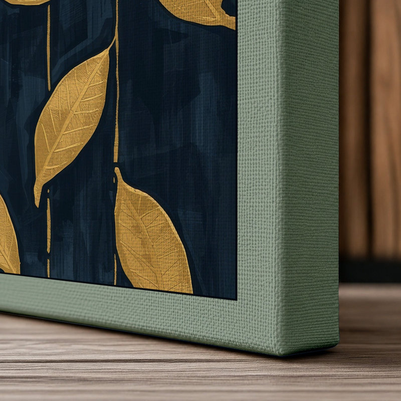 Gilded Leaves Pattern Botanical - Wrapped Canvas, 30x20 - 76.2 x 50.8 cm, Sage Border