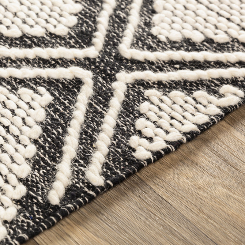 Tapis noir / crème fait à la main Jibreal, Rectangle 2 pi x 3 pi