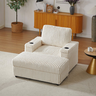 Corduroy Single Recliner, 42.5"  With Backrest Pillow, Cup Holder Design, Storage Footrest, Comfortable Sofa-Deep-Seated Living Room Sofa
