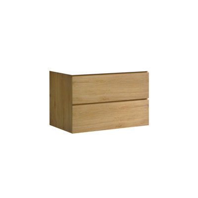 Armoire murale sans lavabo - couleur chêne naturel deux tiroirs pour salle de bain décor minimaliste moderne pré-assemblé