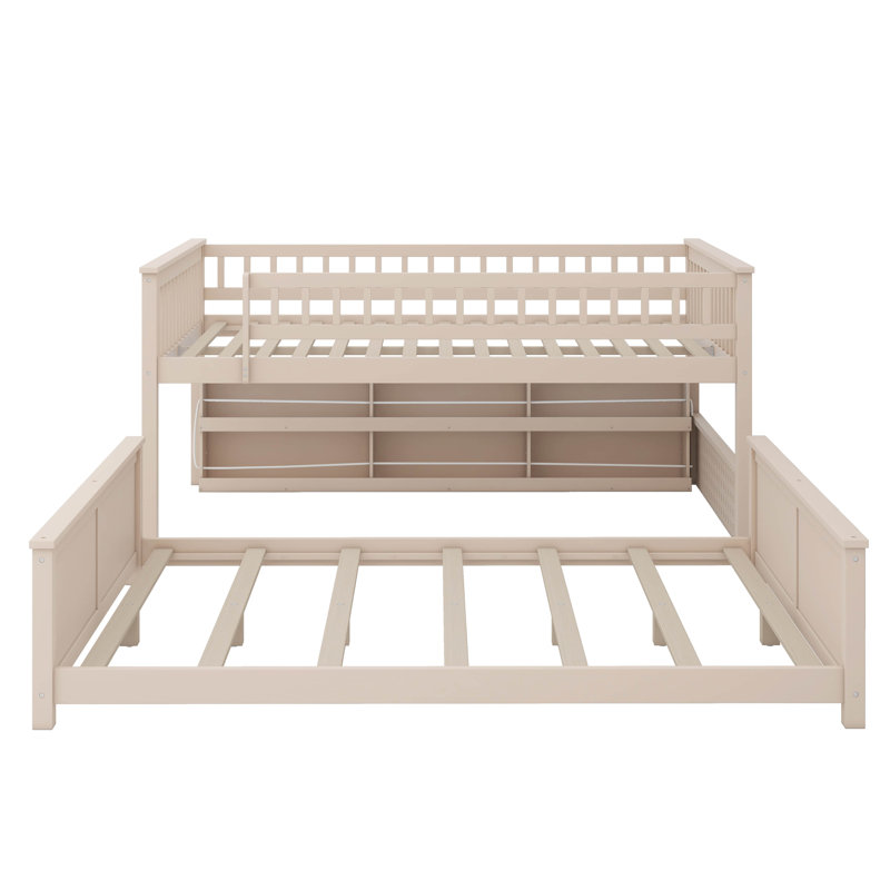Lit superposé équipé de tablettes intégrées, lumières réglables et panneau perforé, Beige, Double TG sur grand