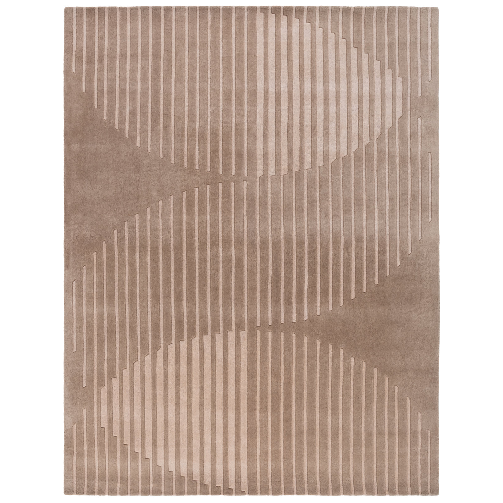 Beige Hand-Tufted Striped Wool Rug, Rectangle 5' x 8'