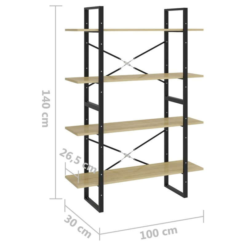 Bibliothèque Canne en bois d'ingénierie, Chêne sonoma, (4 tablettes) H 55,1 po x l 39,4 po x P 11,8 po