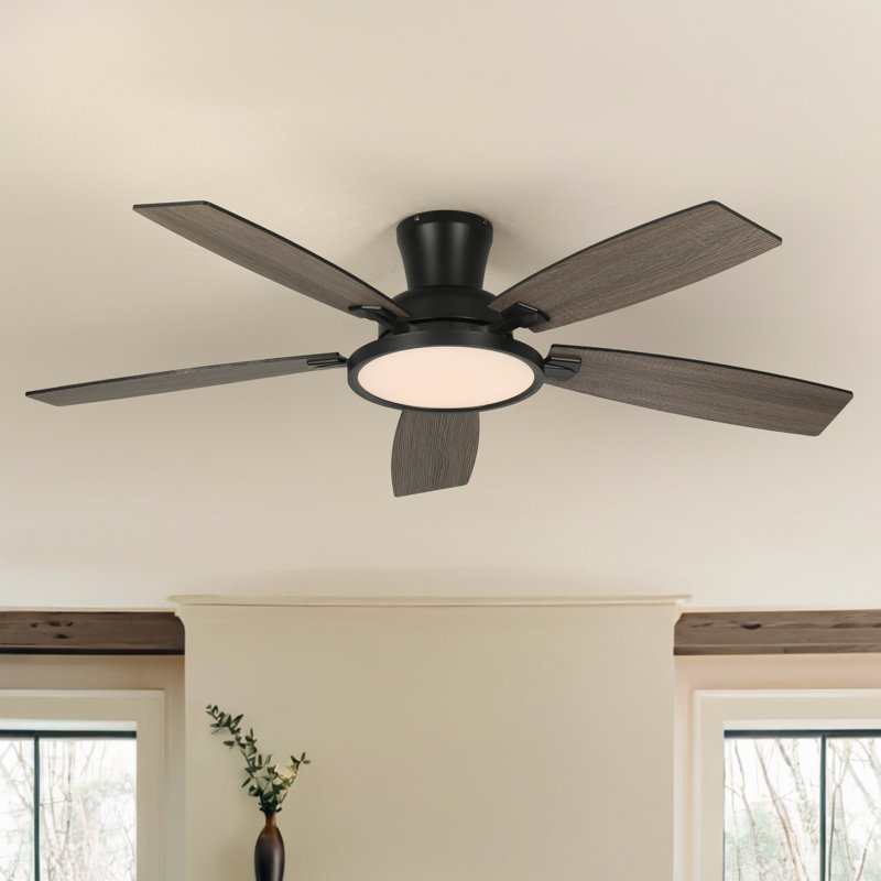 Karlena 52'' Ceiling Fan With Led Lights And Remote Control, Black with Black/Brown Blades