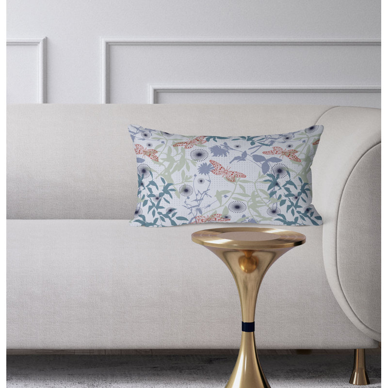 Ethereal Flutter Bloom  Rectangular Throw Pillow, Green/Silver/Purple