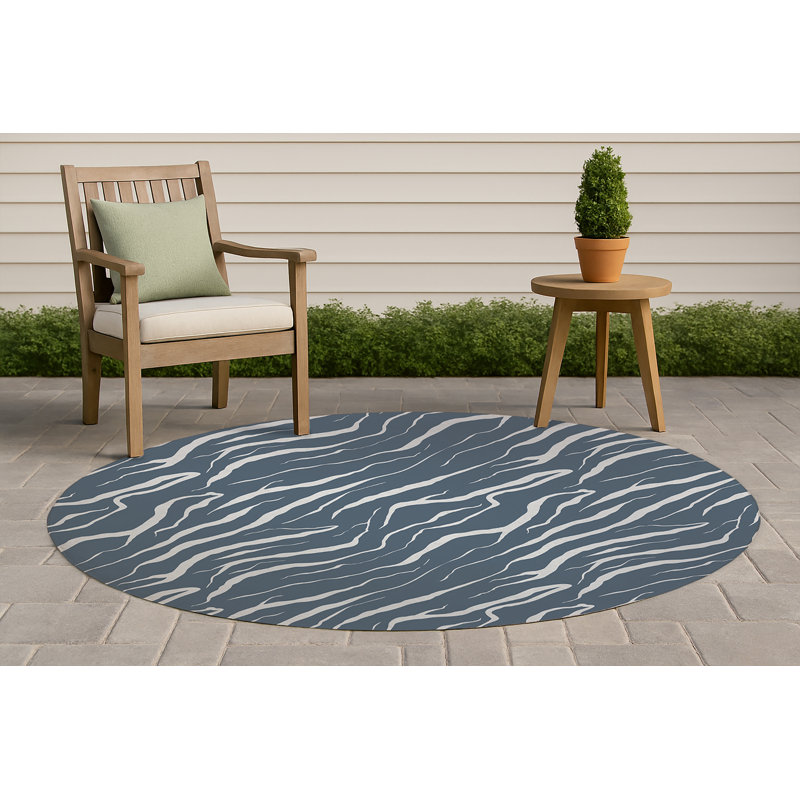 Lush Cracks Non-Slip Outdoor Rug, Round 5'