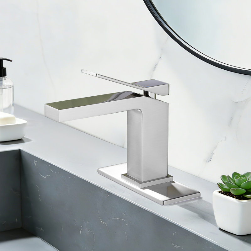 Robinet de lavabo de salle de bain monocorps et monocommande en laiton massif 6 "avec drain, Nickel brossé, Drainage inclus